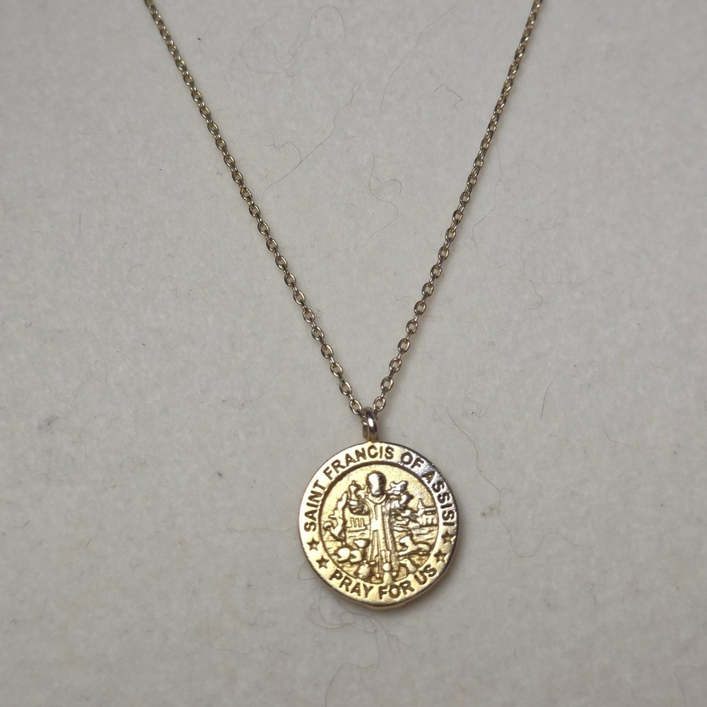 Unbranded Saint Francis Medal Necklace OS Gold Fair Religious Pendant